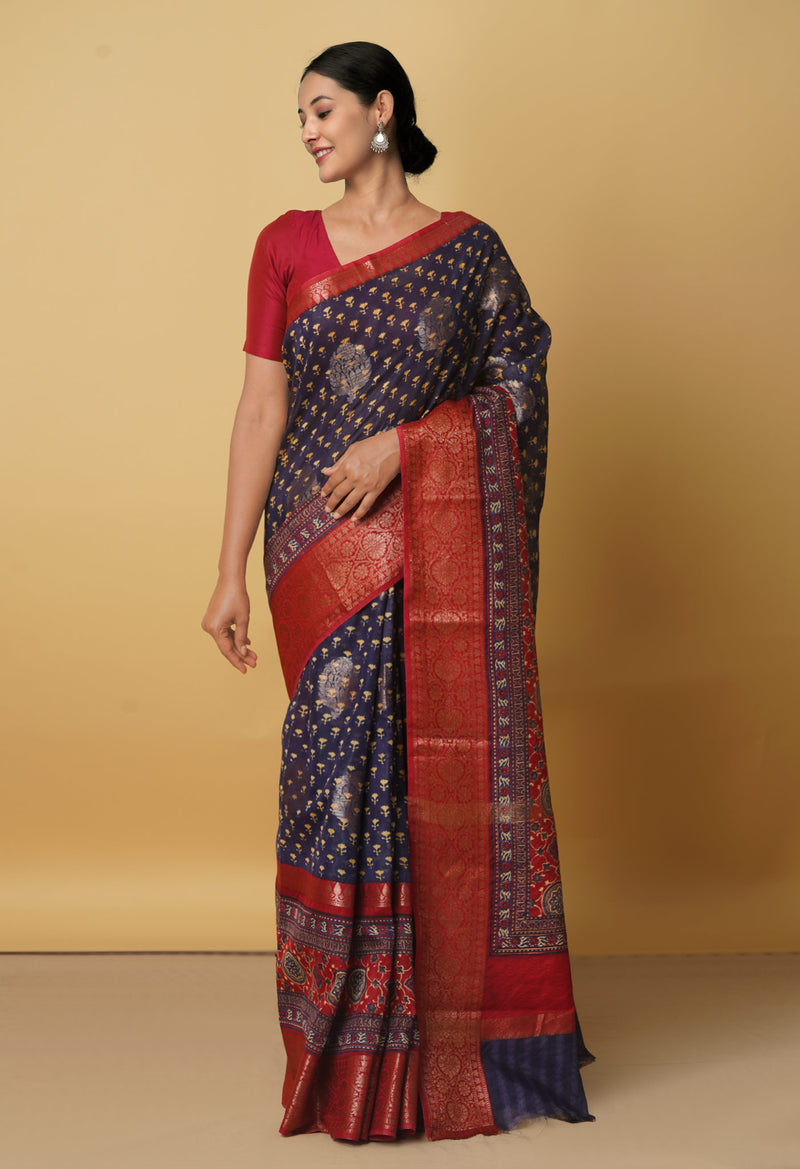 Blue  Ajrakh Maheshwari  Sico Saree