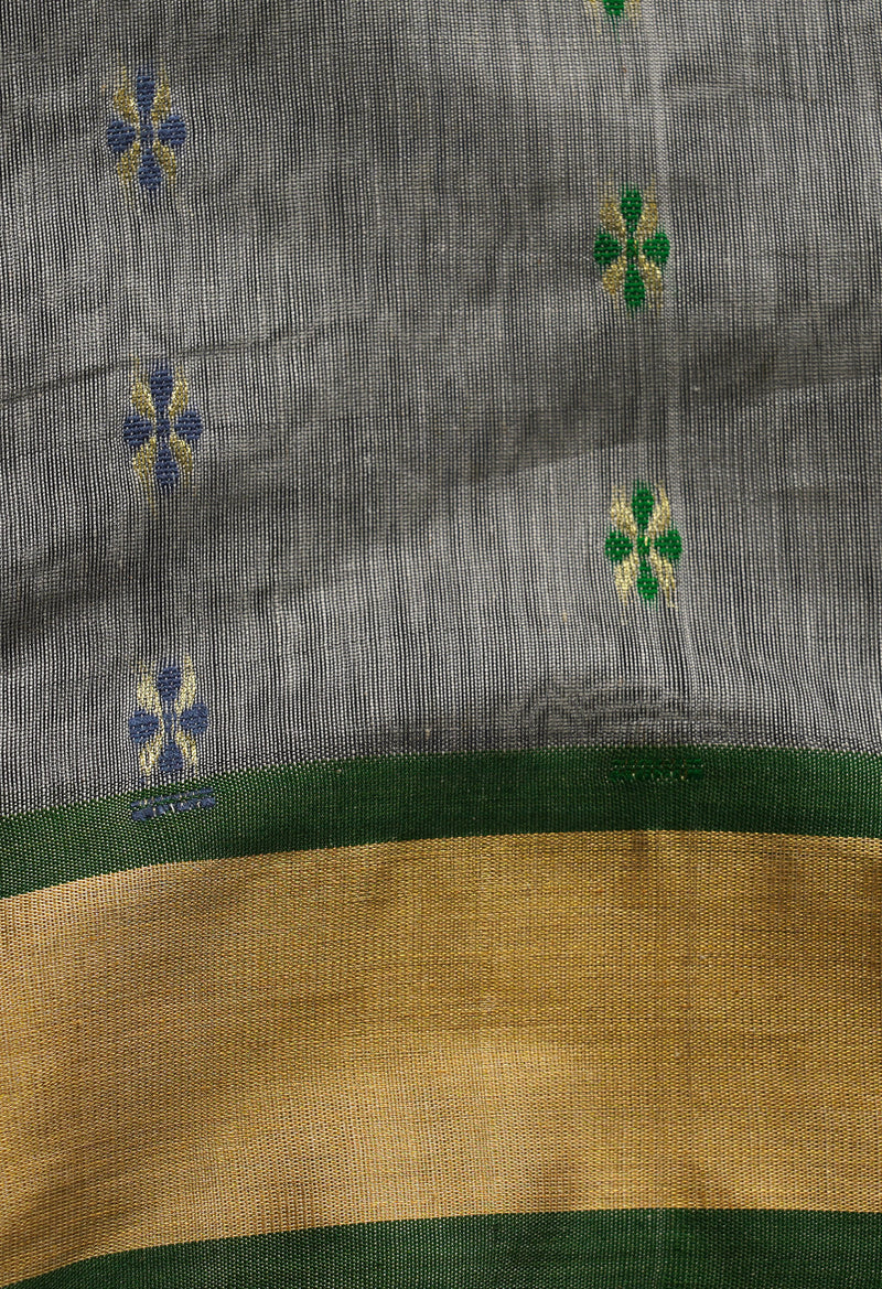 Grey Pure Handloom Dhakai Jamdhani Sico Saree-UNM65176