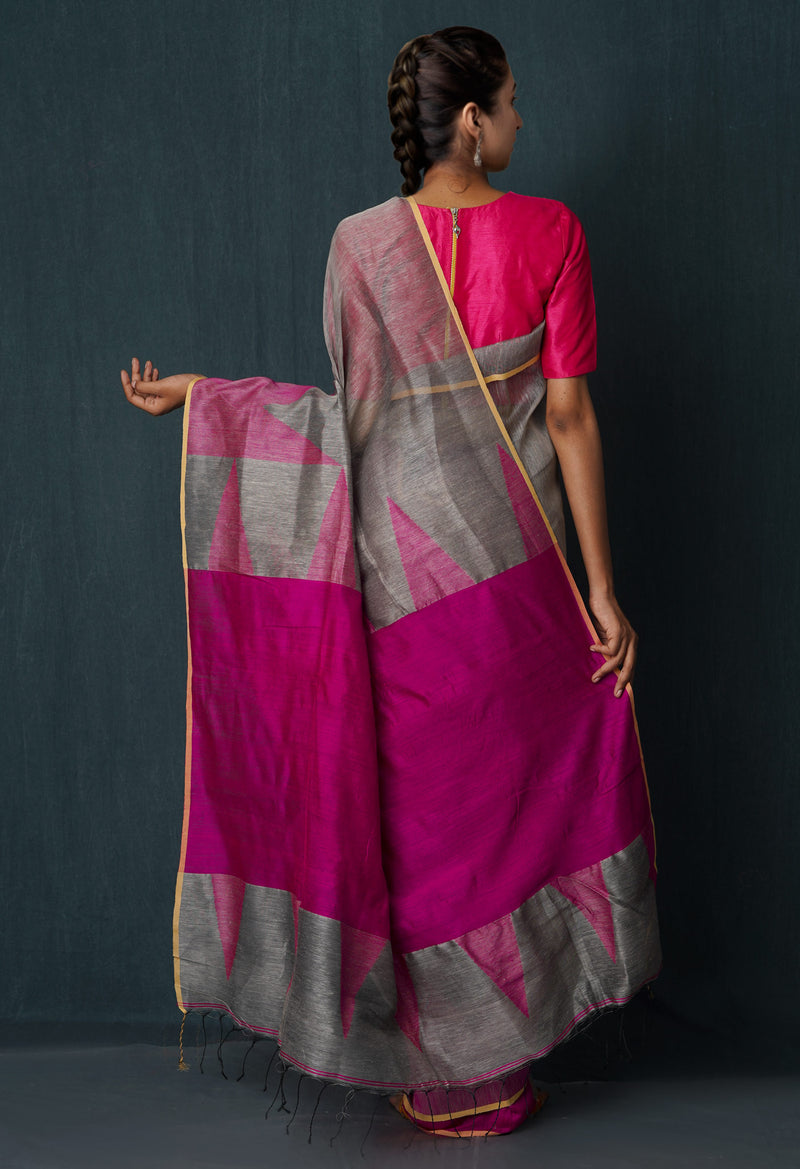 Grey Pure Handloom Dhakai Jamdhani Sico Saree-UNM65179