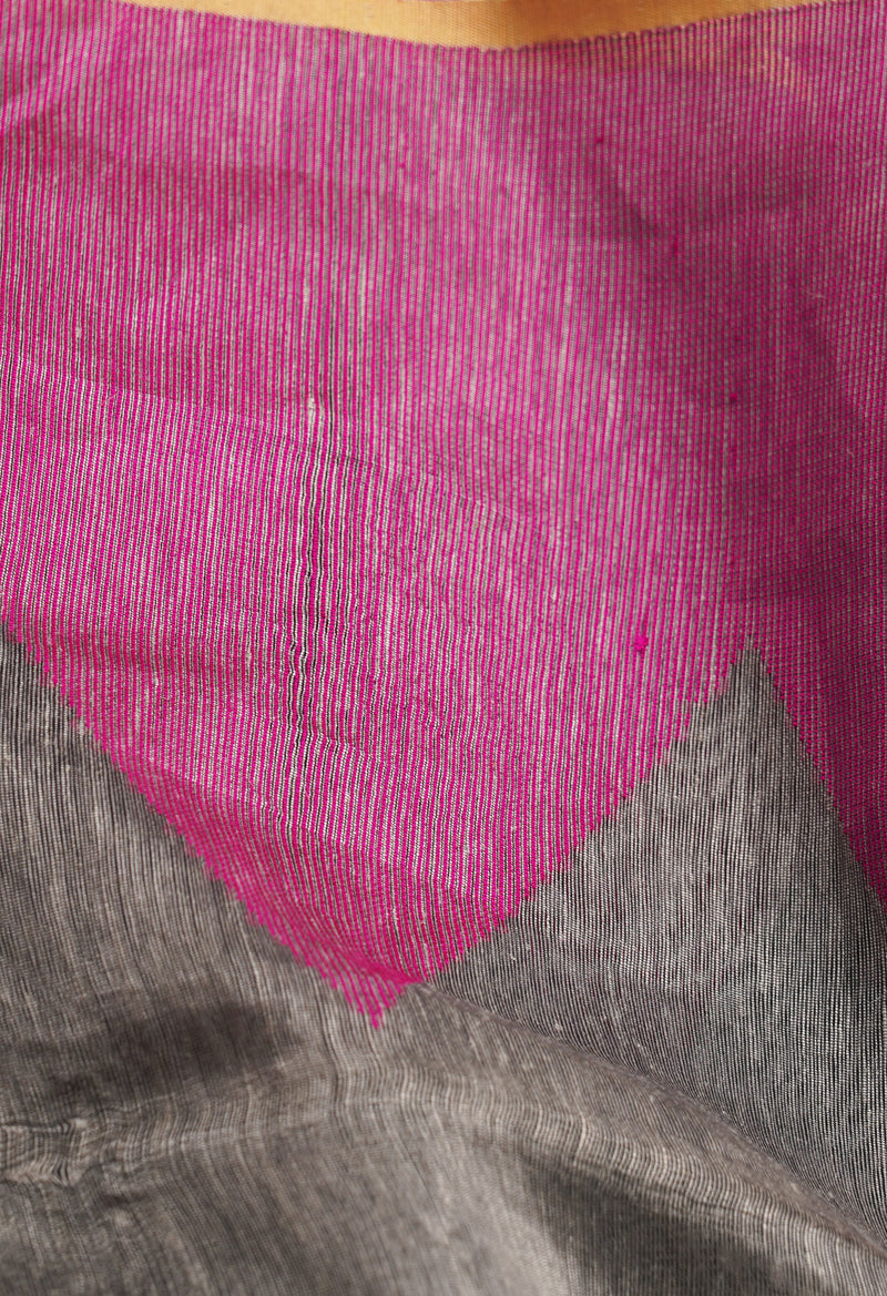 Grey Pure Handloom Dhakai Jamdhani Sico Saree-UNM65179