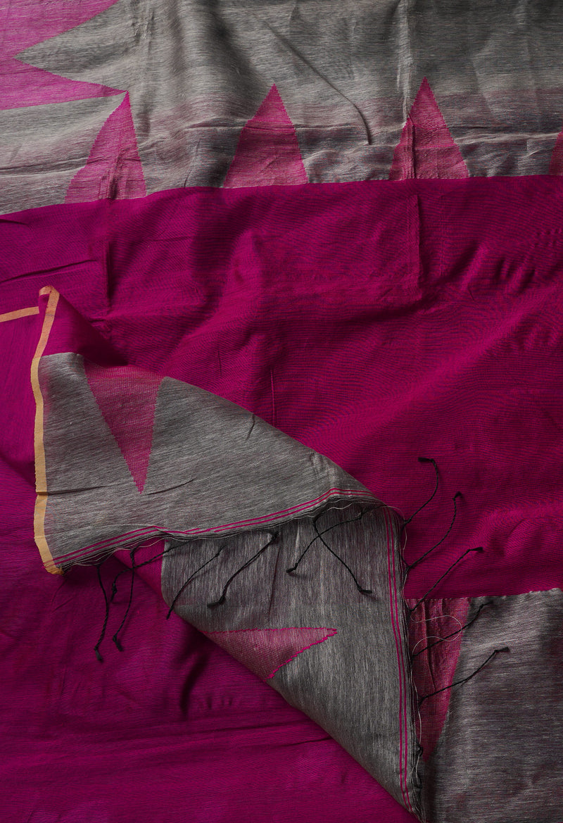 Grey Pure Handloom Dhakai Jamdhani Sico Saree-UNM65179
