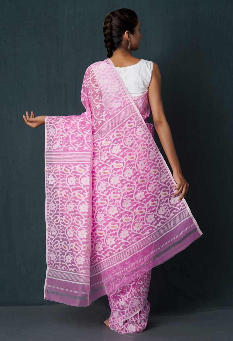 Pink Pure Handloom Dhakai Jamdhani Cotton Silk Saree-UNM65181