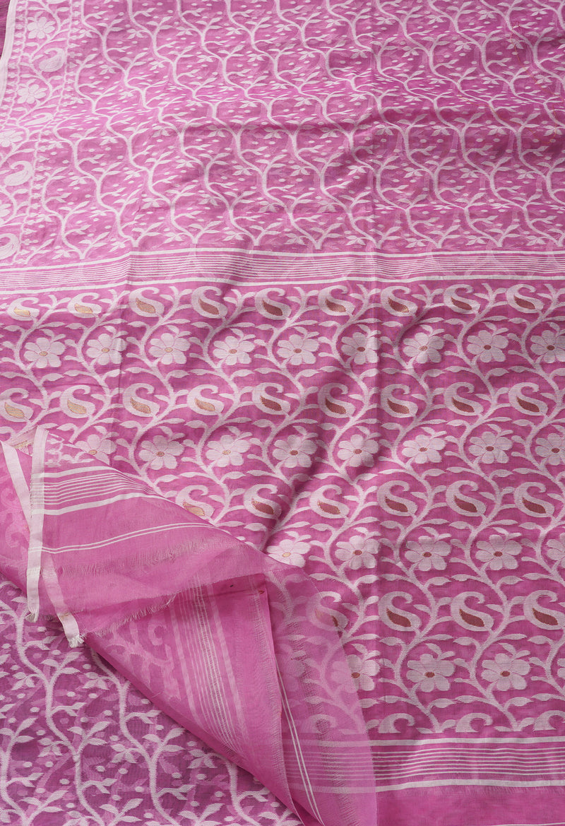 Pink Pure Handloom Dhakai Jamdhani Cotton Silk Saree-UNM65181