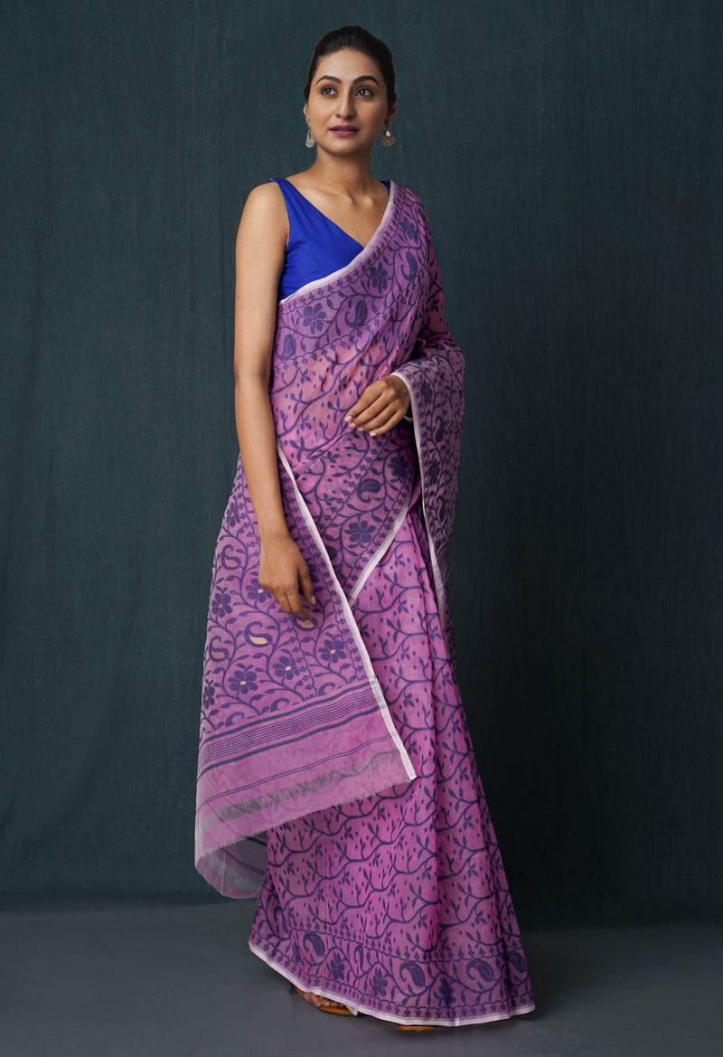 Pink Pure Handloom Dhakai Jamdhani Cotton Silk Saree-UNM65184