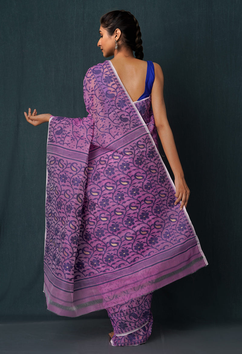 Pink Pure Handloom Dhakai Jamdhani Cotton Silk Saree-UNM65184