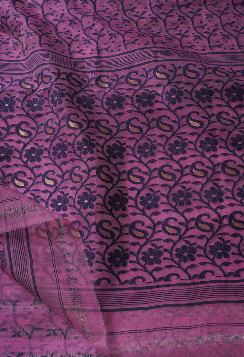 Pink Pure Handloom Dhakai Jamdhani Cotton Silk Saree-UNM65184