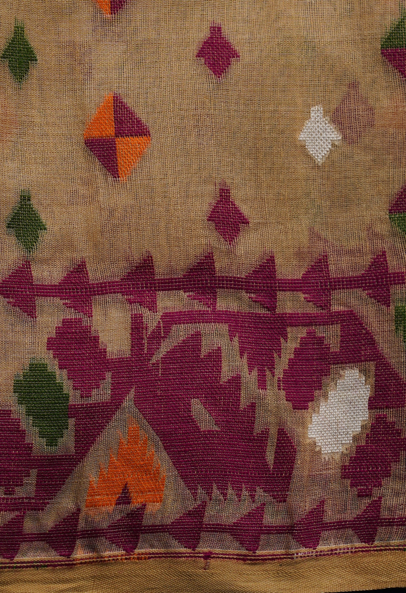 Brown Pure Handloom Dhakai Jamdhani Cotton Saree-UNM65188