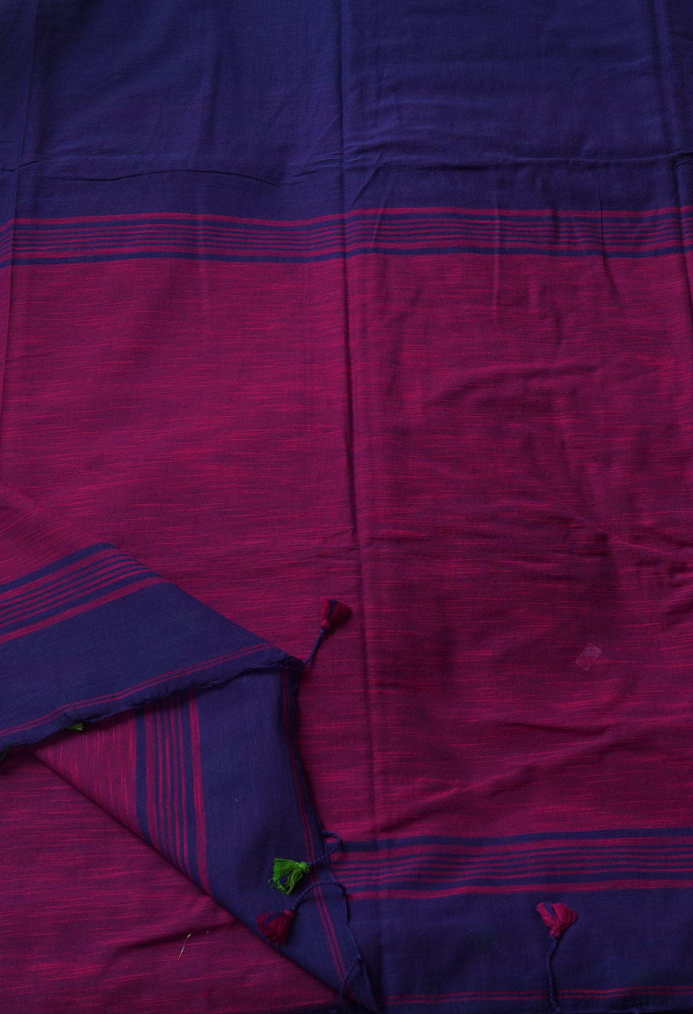 Navy Blue-Pink Pure  Cotton Linen Saree With Tassels-UNM65231