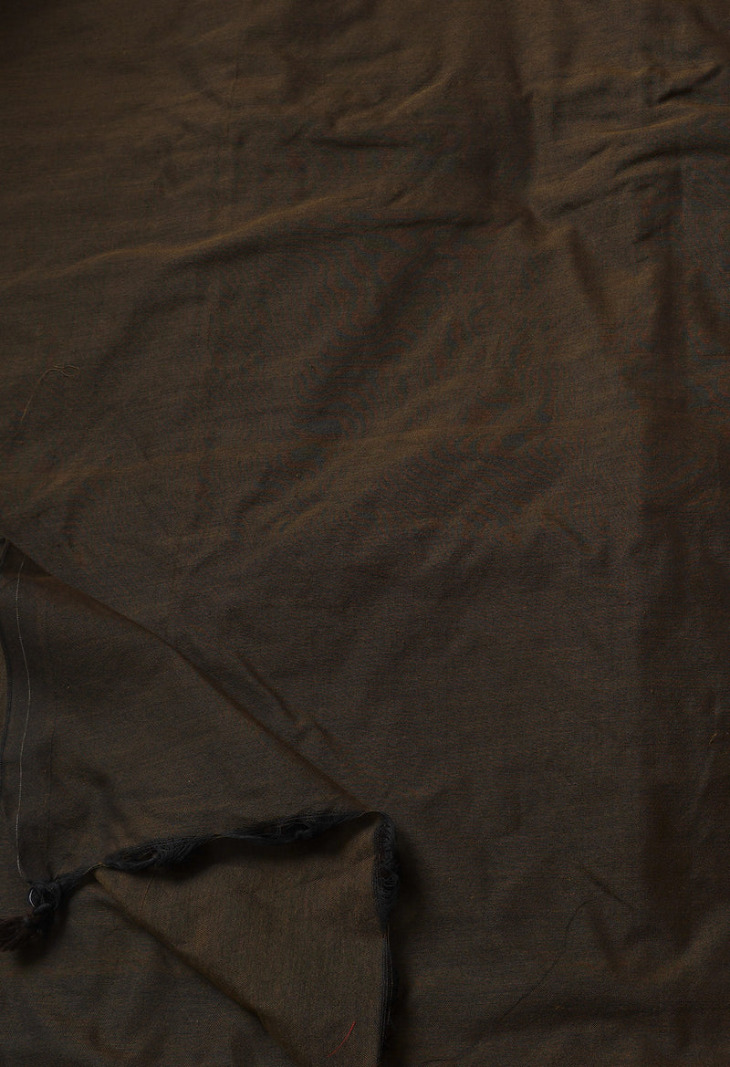 Olive Green Pure  Cotton Linen Saree With Tassels-UNM65250