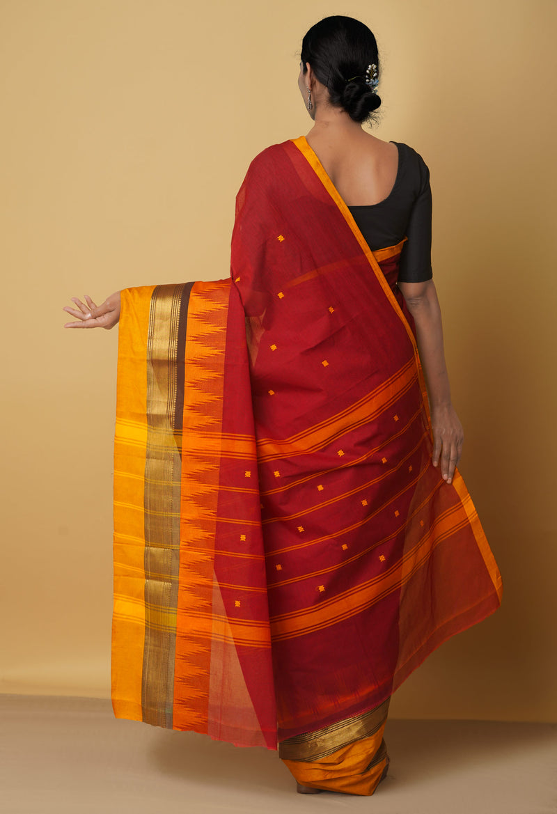 Maroon Pure Handloom Pavani Chettinad Cotton Saree-UNM65782