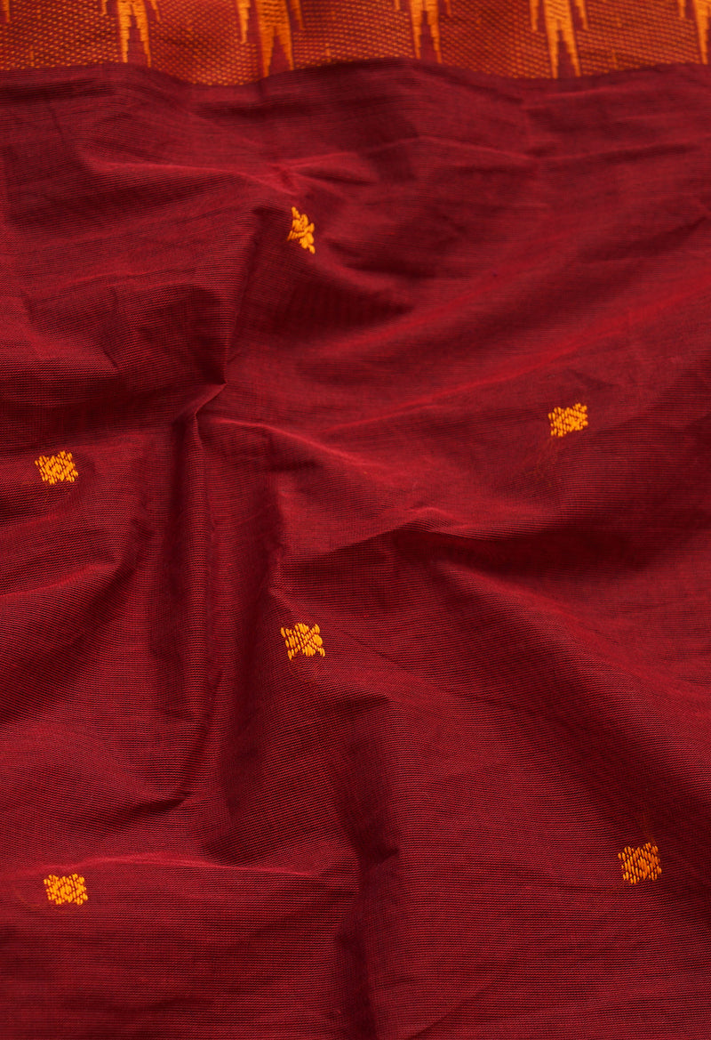Maroon Pure Handloom Pavani Chettinad Cotton Saree-UNM65782