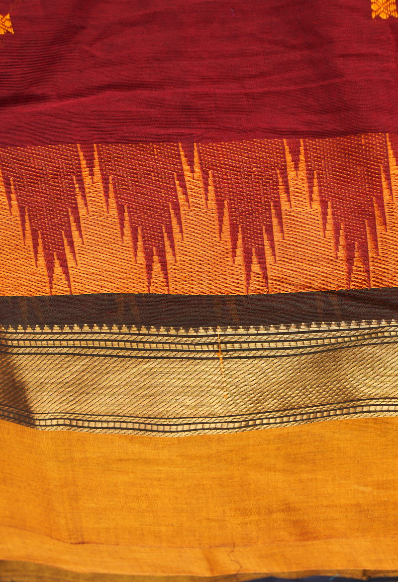 Maroon Pure Handloom Pavani Chettinad Cotton Saree-UNM65782