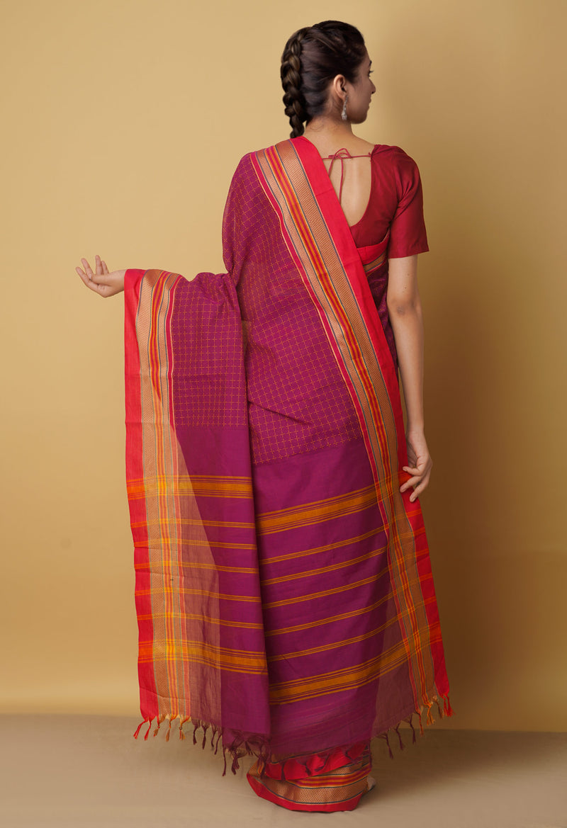 Purple Pure Handloom Pavani Chettinad Cotton Saree-UNM65799