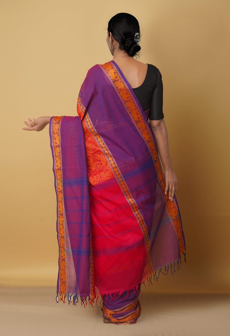 Orange Pure Handloom Pavani Chettinad Cotton Saree-UNM65802