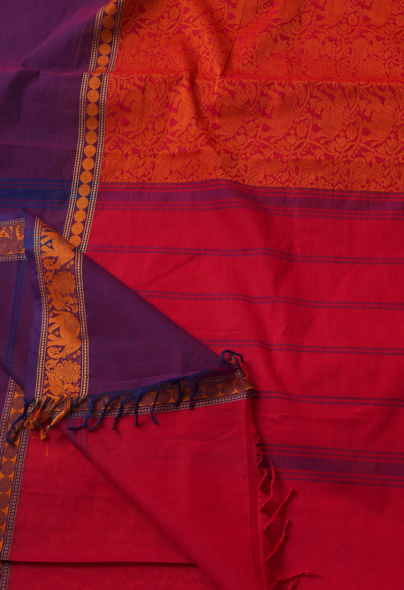 Orange Pure Handloom Pavani Chettinad Cotton Saree-UNM65802