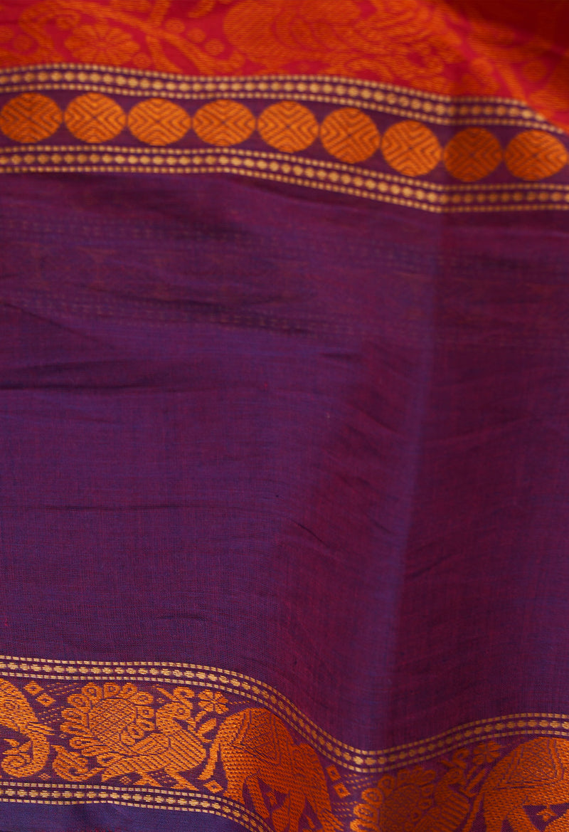 Orange Pure Handloom Pavani Chettinad Cotton Saree-UNM65802