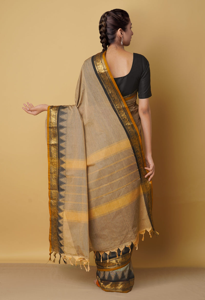 Brown Pure Handloom Pavani Chettinad Cotton Saree-UNM65815