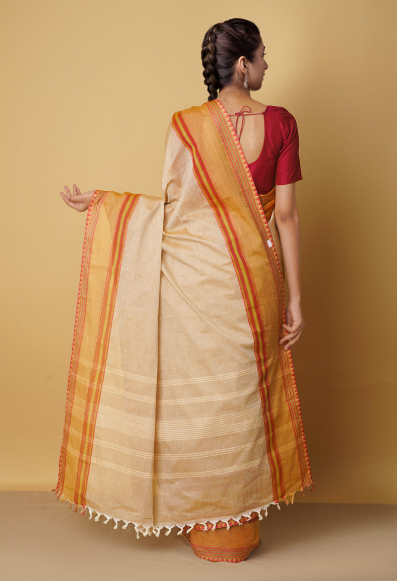 Cream Pure Handloom Pavani Chettinad Cotton Saree-UNM65852