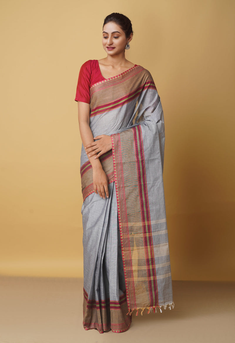 Grey Pure Handloom Pavani Chettinad Cotton Saree-UNM65853