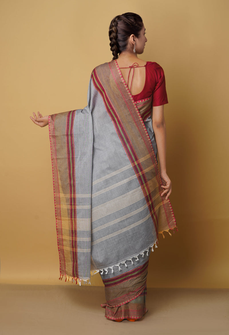 Grey Pure Handloom Pavani Chettinad Cotton Saree-UNM65853