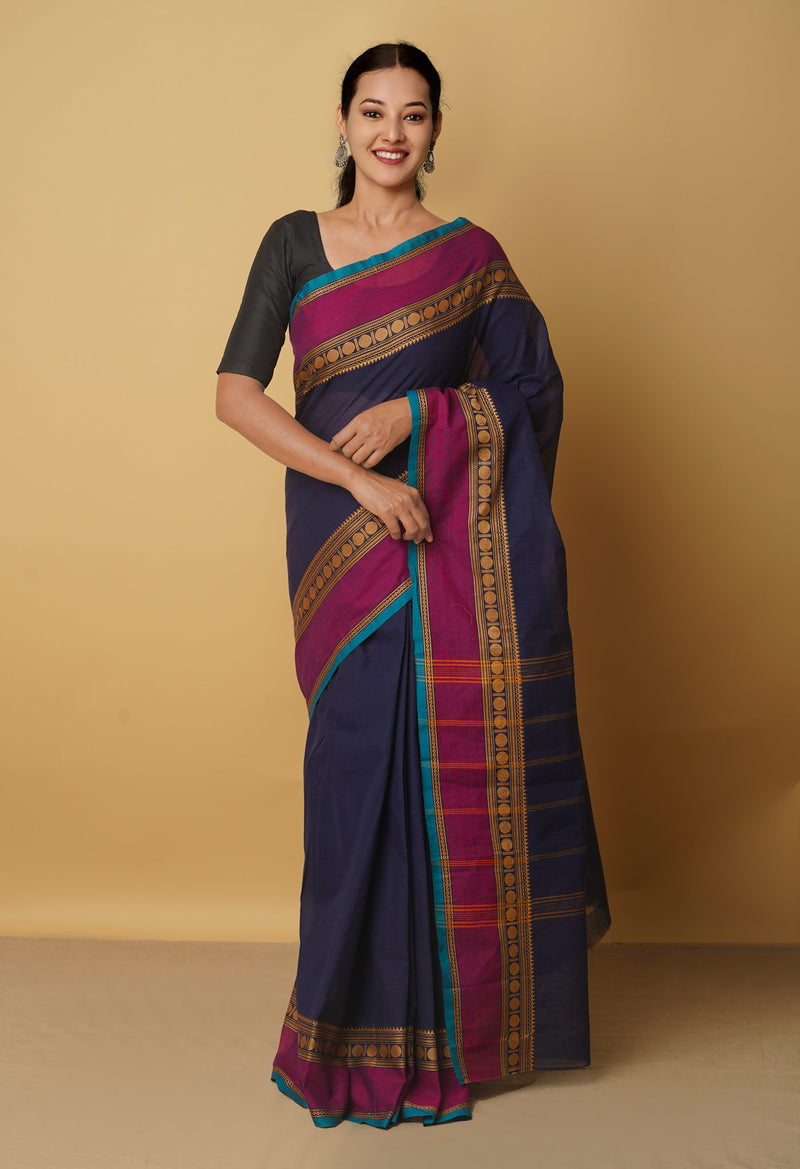 Navy Blue Pure Pavani Handcrafted Kanchi Cotton Saree-UNM65902