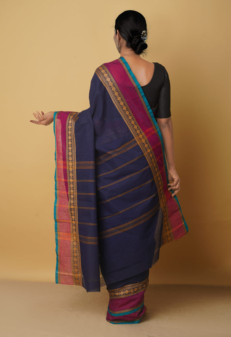 Navy Blue Pure Pavani Handcrafted Kanchi Cotton Saree-UNM65902