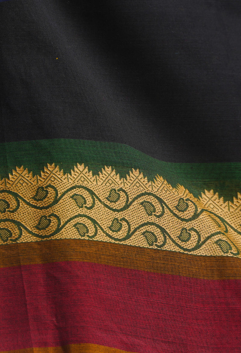 Navy Blue Pure Pavani Handcrafted Kanchi Cotton Saree-UNM65902