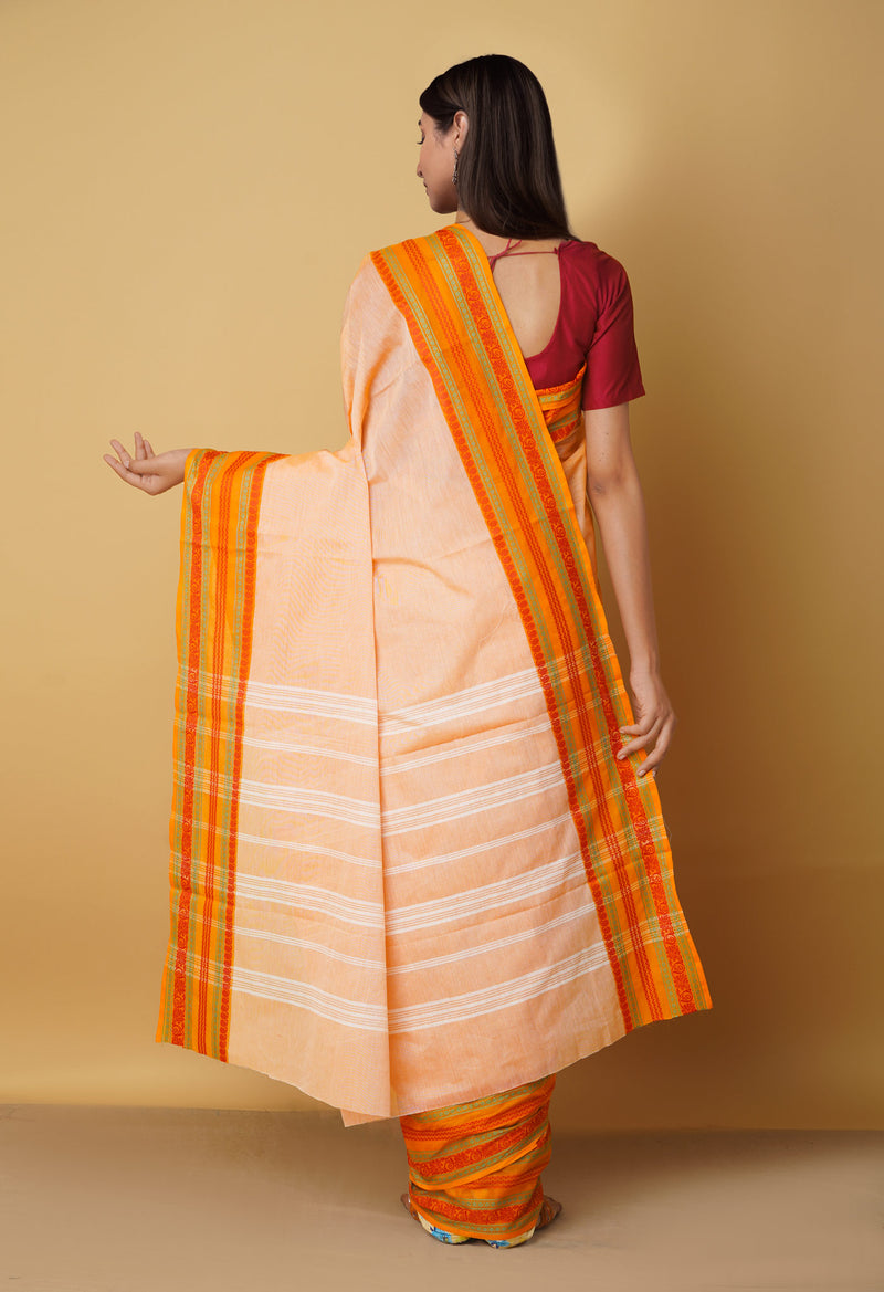 Light Orange Pure Pavani Handcrafted Kanchi Cotton Saree-UNM65946