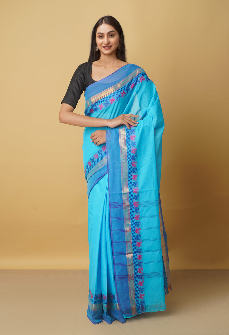 Blue Pure Pavani Handcrafted Kanchi Cotton Saree-UNM66027