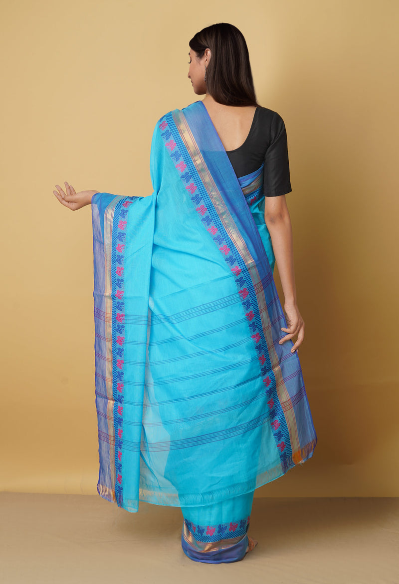 Blue Pure Pavani Handcrafted Kanchi Cotton Saree-UNM66027