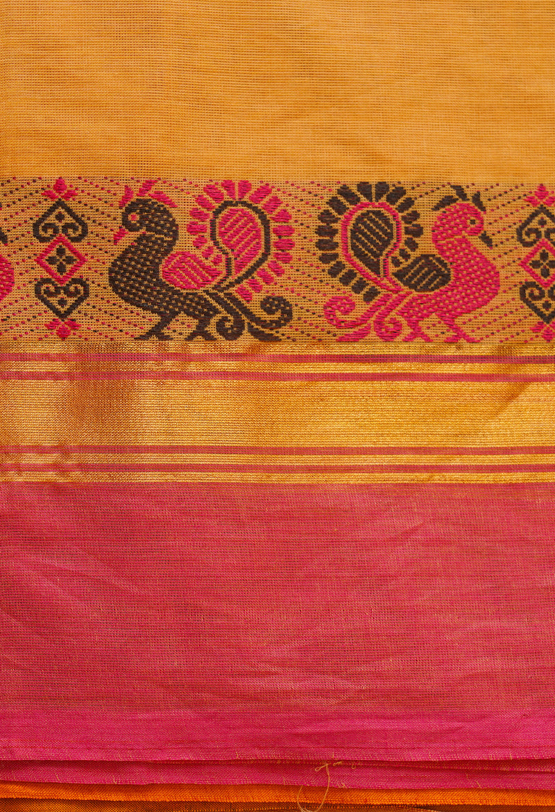 Light Orange Pure Pavani Handcrafted Kanchi Cotton Saree-UNM66028