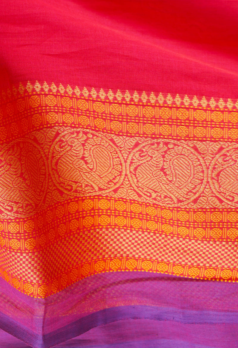 Pink Pure Pavani Handcrafted Kanchi Cotton Saree-UNM66032