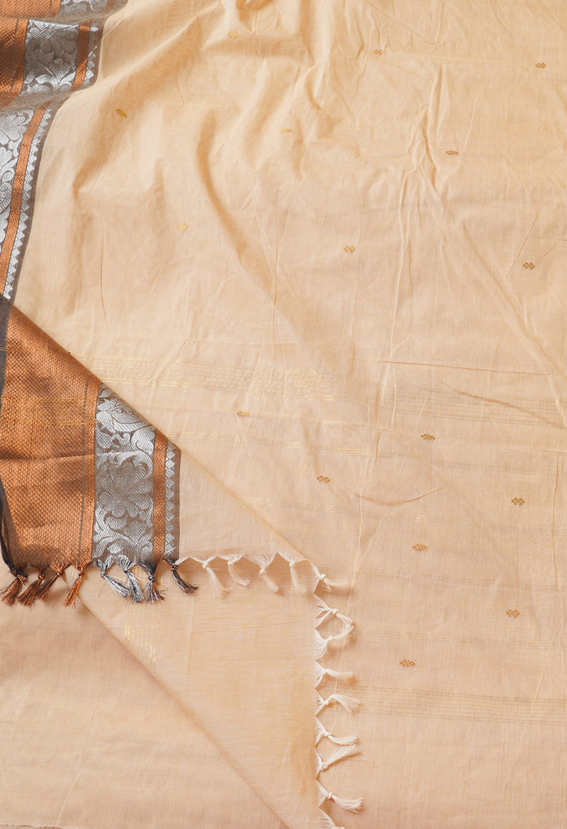 Cream Pure Pavani Handcrafted Kanchi Cotton Saree-UNM66054