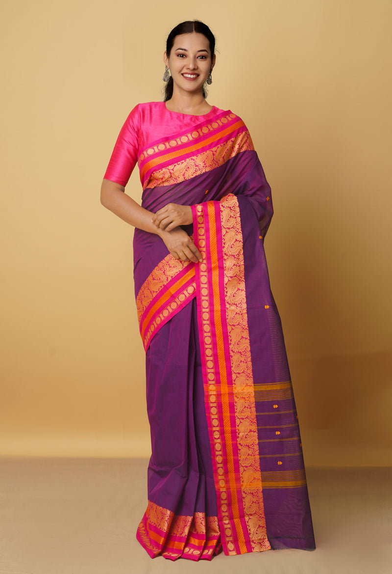 Purple Pure Pavani Handcrafted Kanchi Cotton Saree-UNM66074