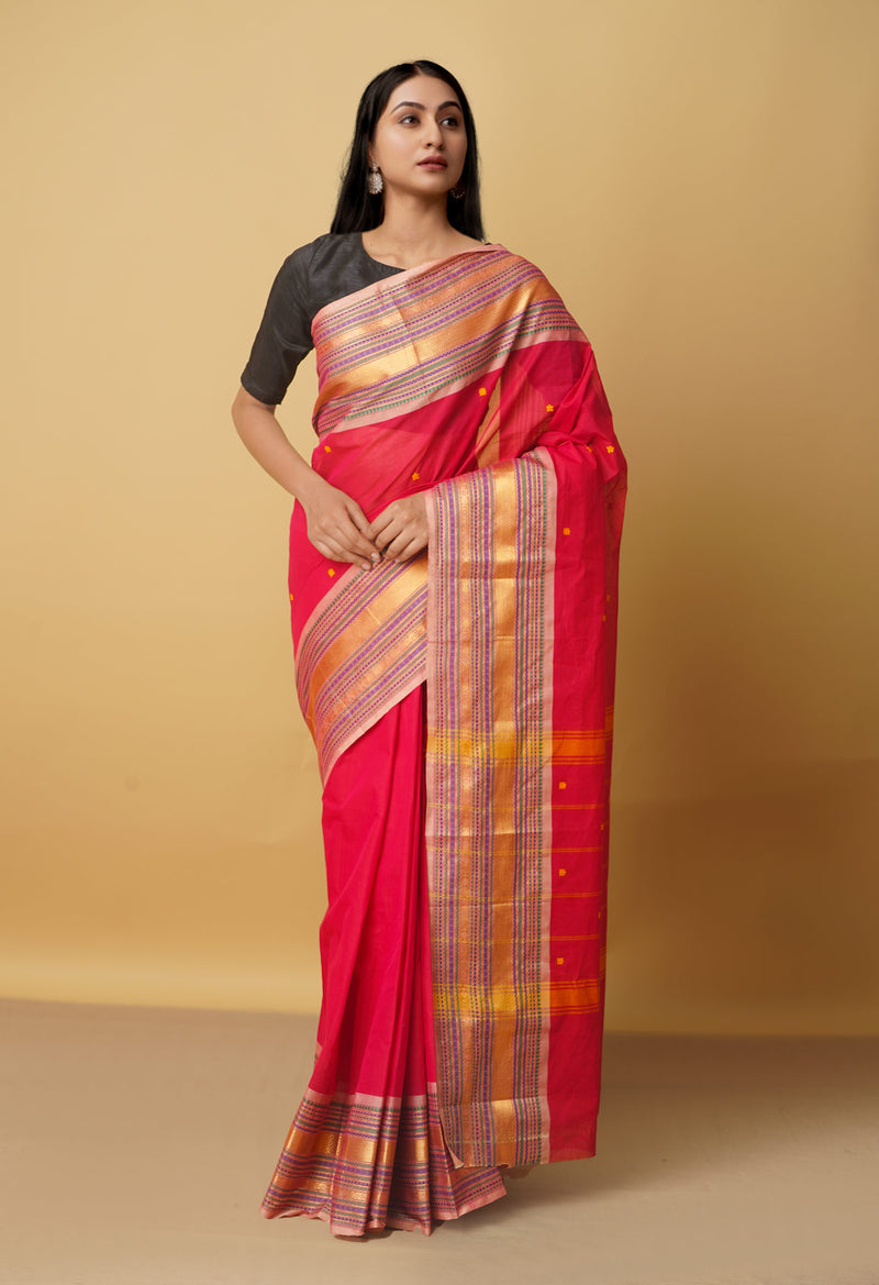 Pink Pure Pavani Handcrafted Kanchi Cotton Saree-UNM66137