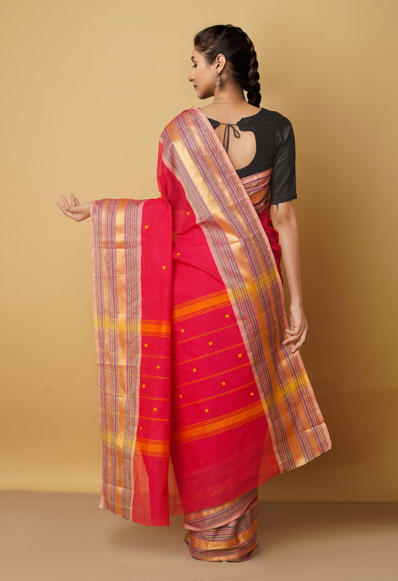 Pink Pure Pavani Handcrafted Kanchi Cotton Saree-UNM66137