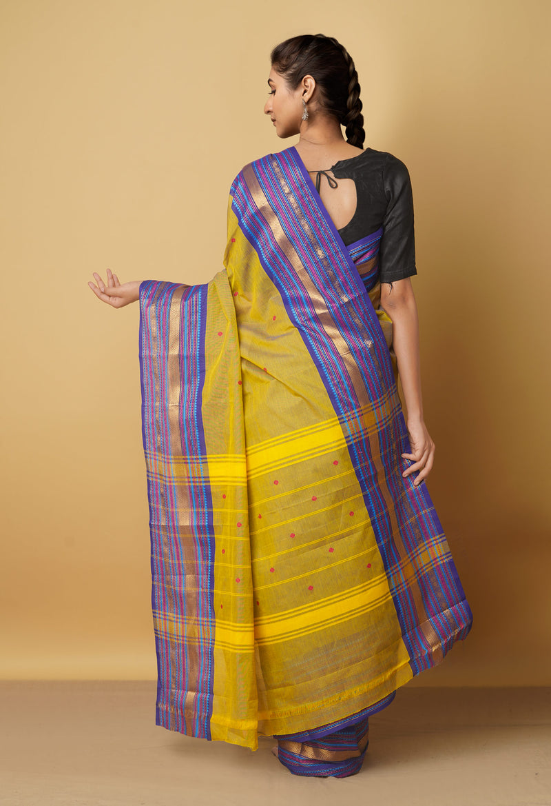 Green-Blue Pure Pavani Handcrafted Kanchi Cotton Saree-UNM66142