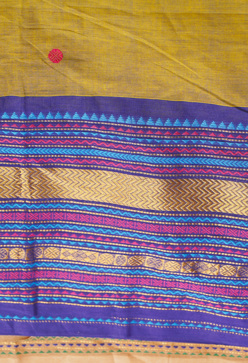 Green-Blue Pure Pavani Handcrafted Kanchi Cotton Saree-UNM66142