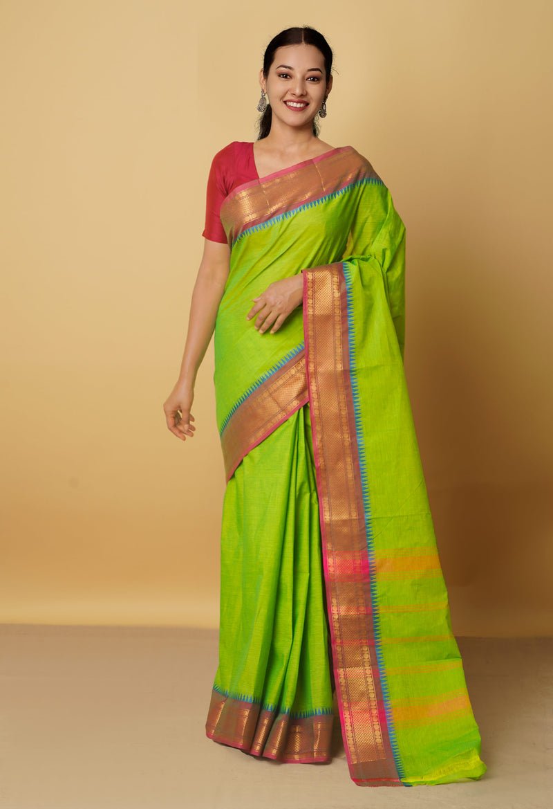 Green Pure Pavani Handcrafted Kanchi Cotton Saree-UNM66147
