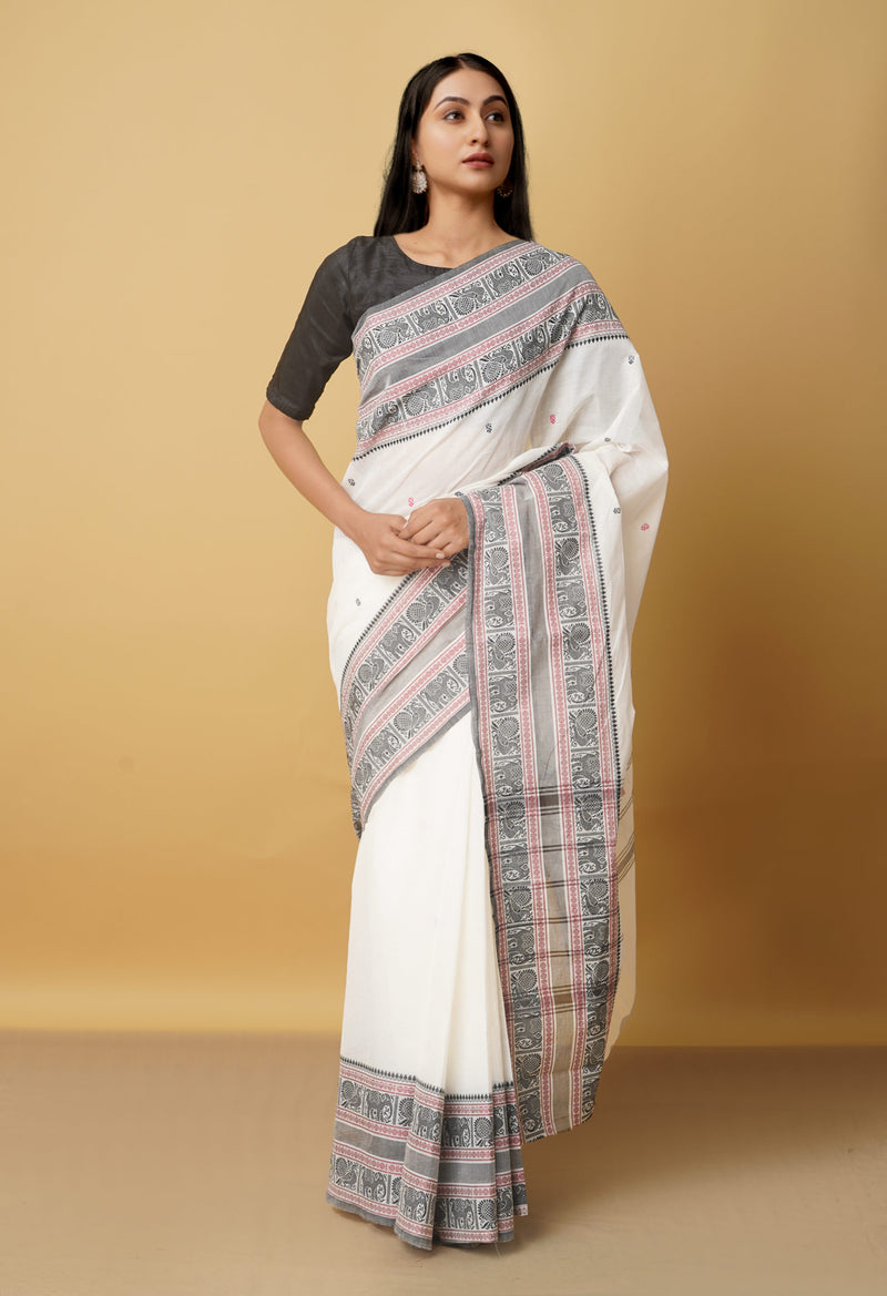 White Pure Pavani Handcrafted Kanchi Cotton Saree-UNM66152