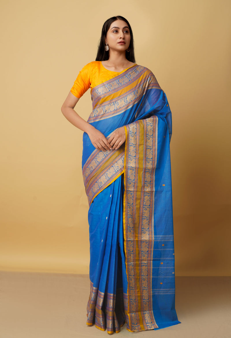 Blue Pure Pavani Handcrafted Kanchi Cotton Saree-UNM66155