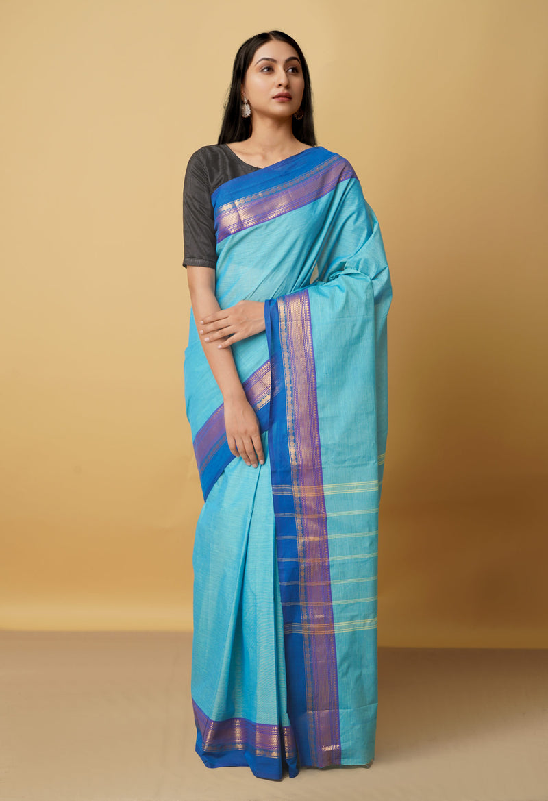 Blue Pure Pavani Handcrafted Kanchi Cotton Saree-UNM66156