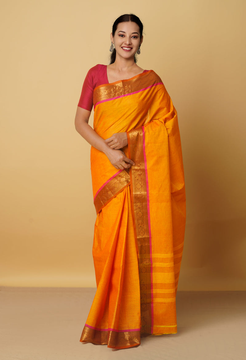 Orange Pure Pavani Handcrafted Kanchi Cotton Saree-UNM66158