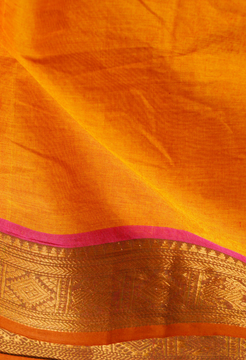 Orange Pure Pavani Handcrafted Kanchi Cotton Saree-UNM66158