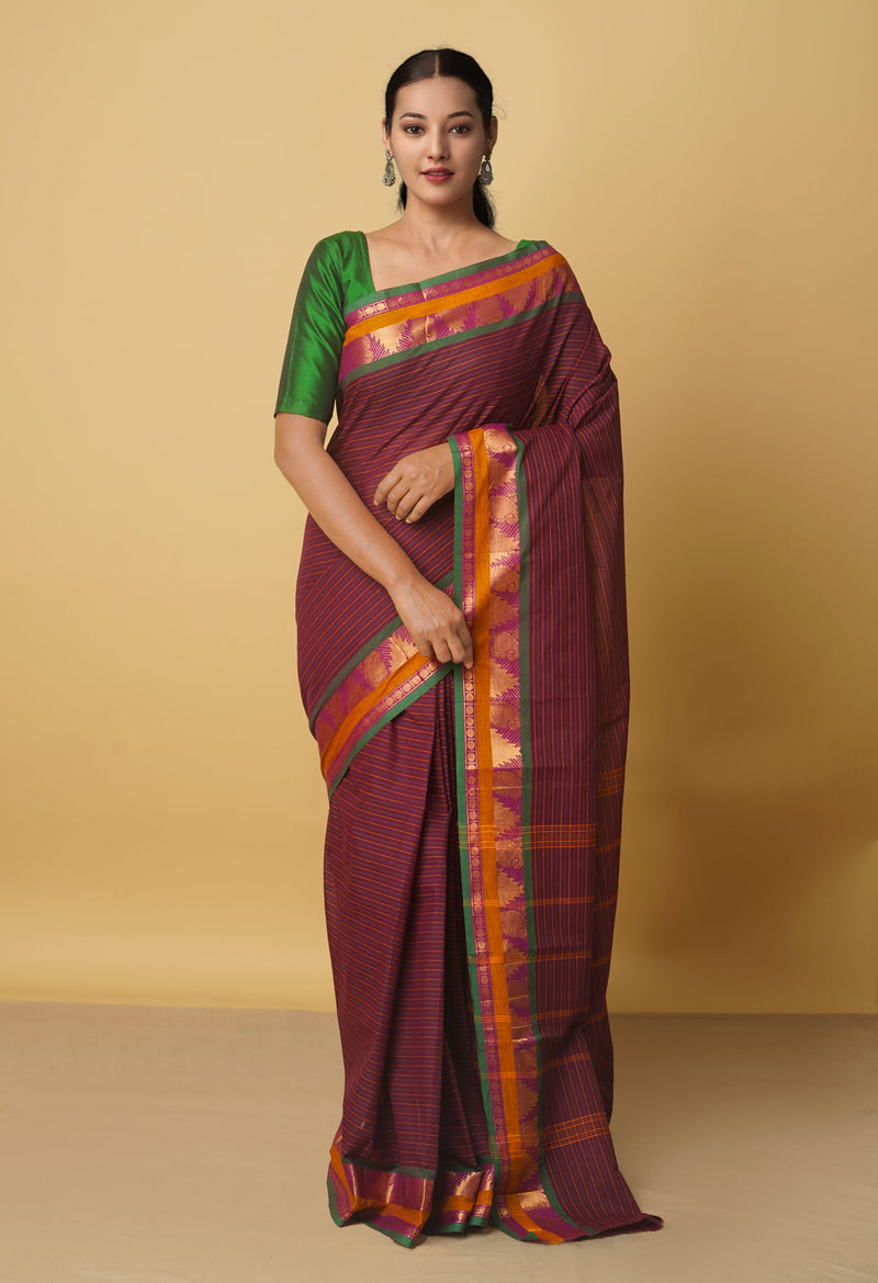 Brown Pure Pavani Handcrafted Kanchi Cotton Saree-UNM66159