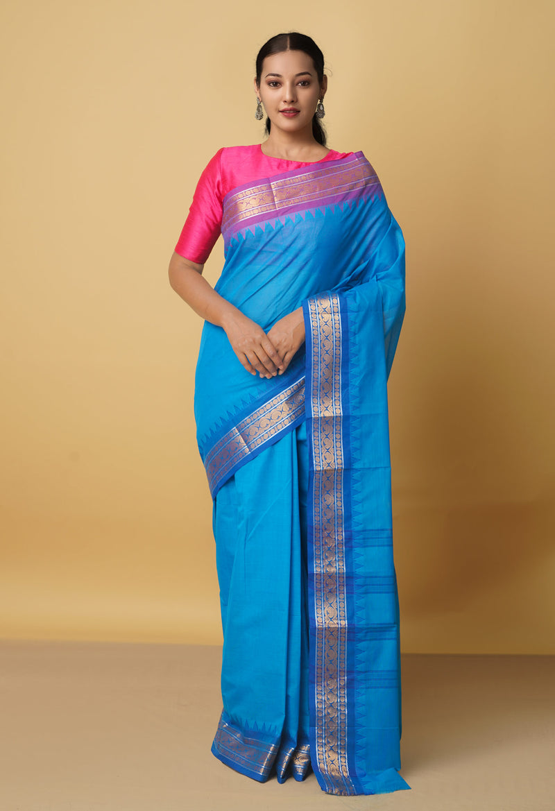 Blue Pure Pavani Handcrafted Kanchi Cotton Saree-UNM66163