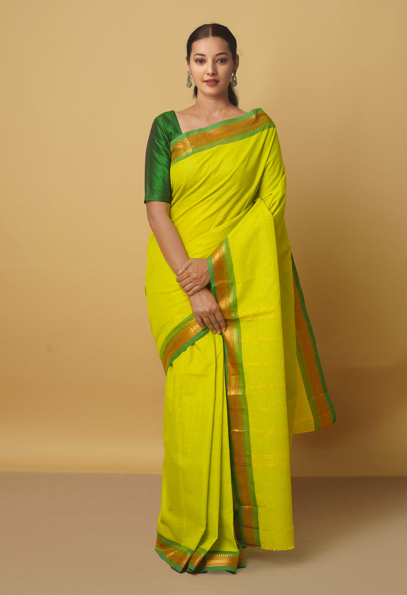 Green Pure Pavani Handcrafted Kanchi Cotton Saree-UNM66169
