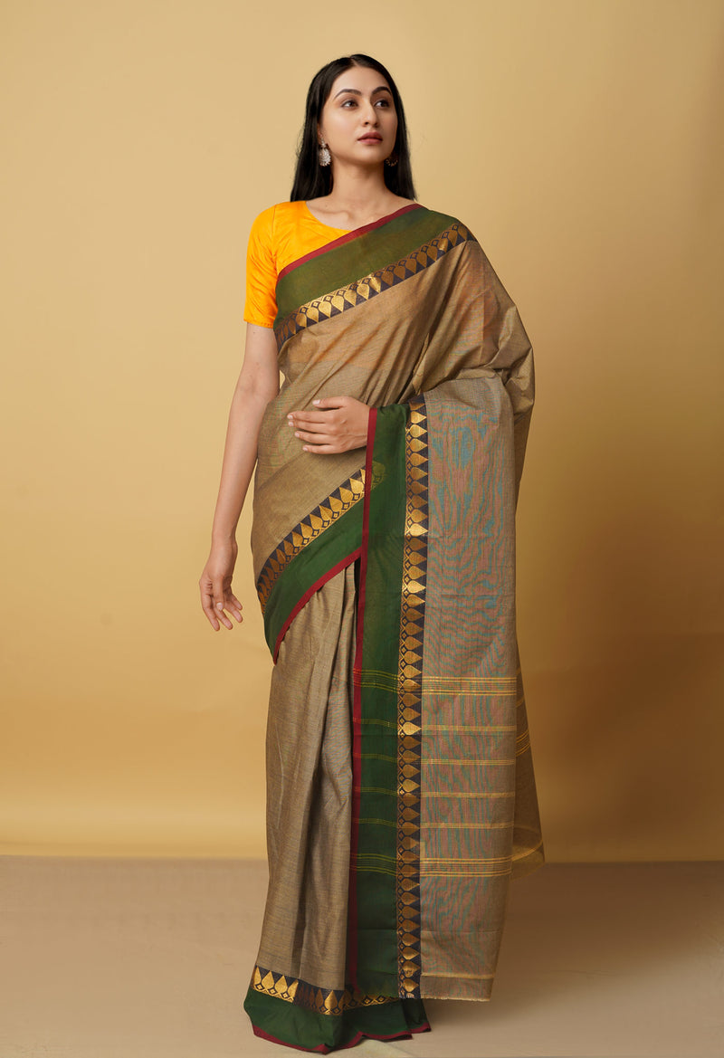 Brown Pure Pavani Handcrafted Kanchi Cotton Saree-UNM66172