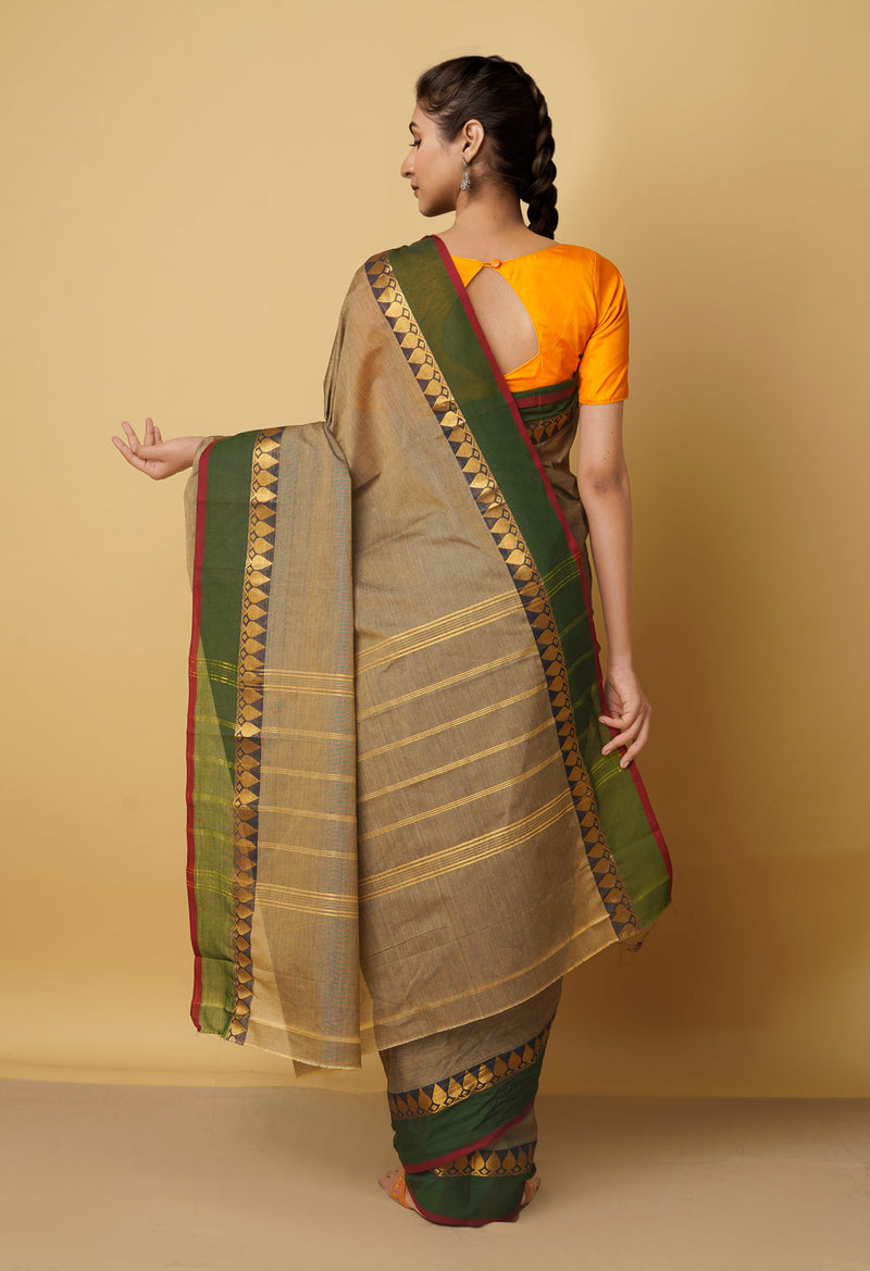 Brown Pure Pavani Handcrafted Kanchi Cotton Saree-UNM66172