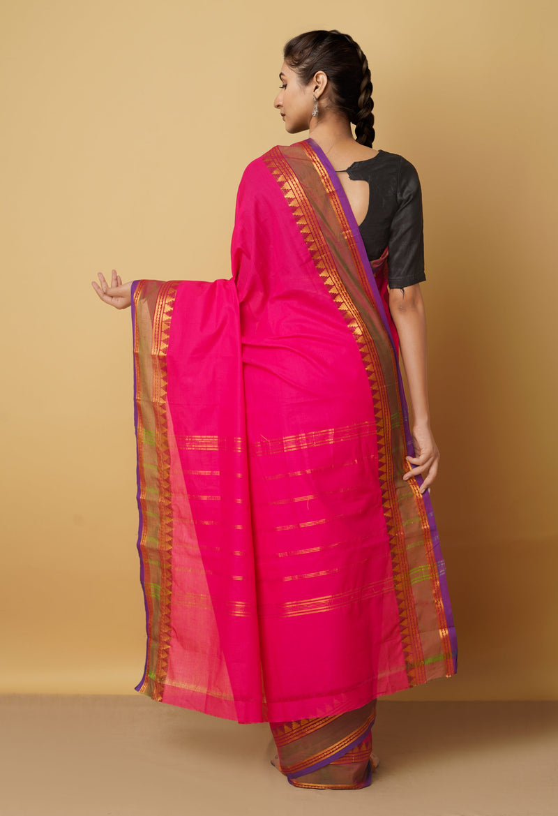Pink Pure Pavani Handcrafted Kanchi Cotton Saree-UNM66175